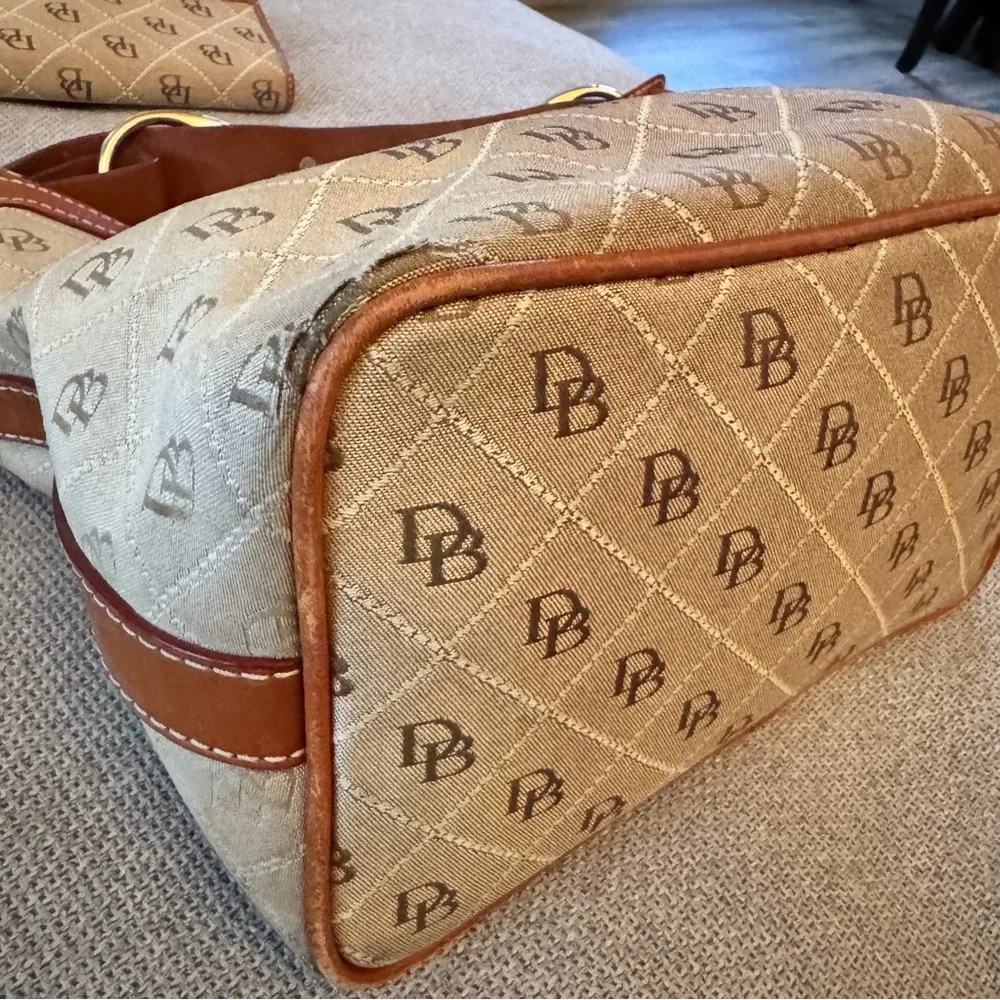 Vintage Dooney & Bourke Canvas & Leather Hobo Shoulder Bag Equestrian Style